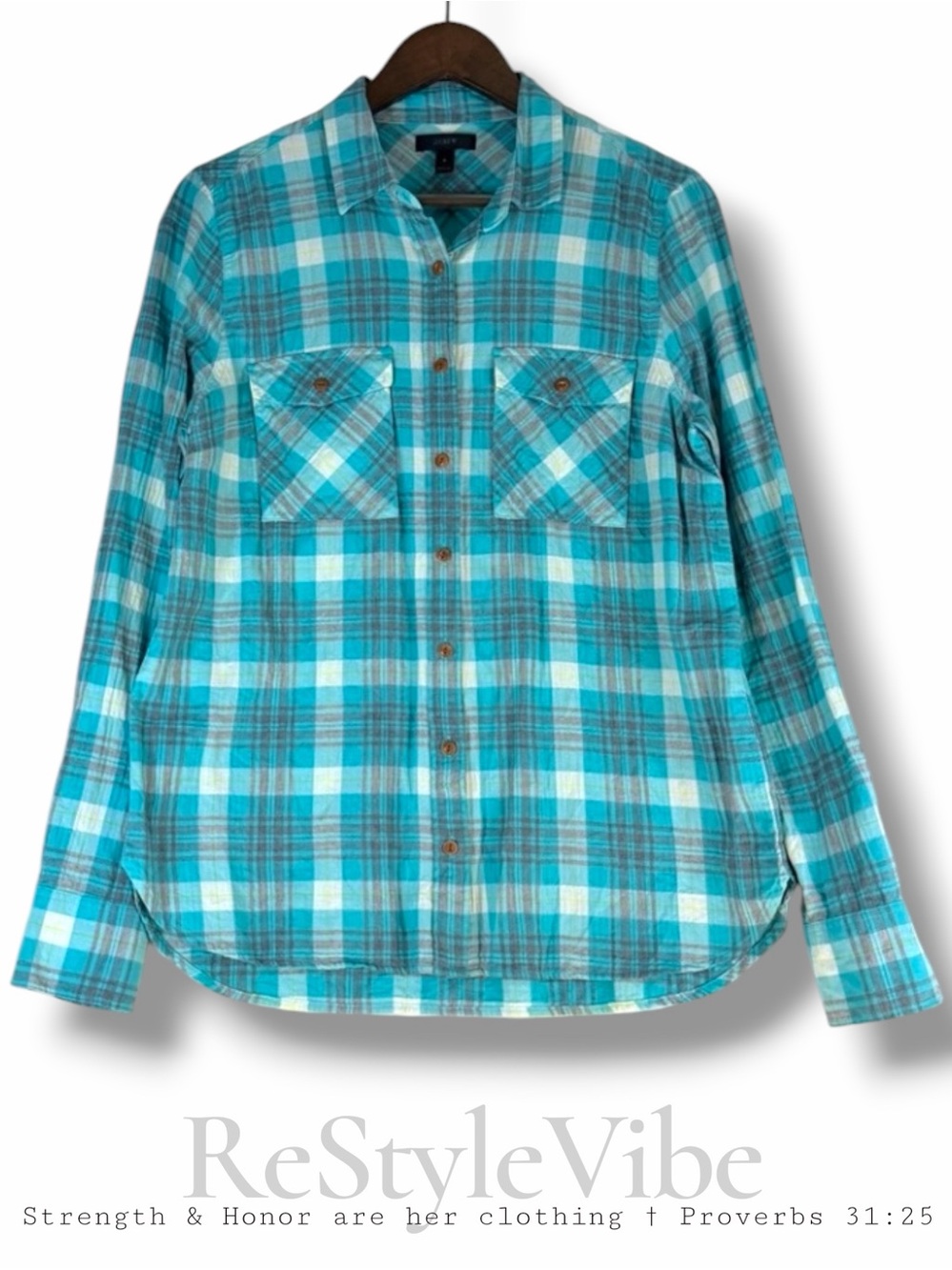 J CREW Women’s Size 8 Shirt Top Blouse Plaid Button Down Cotton Stretch